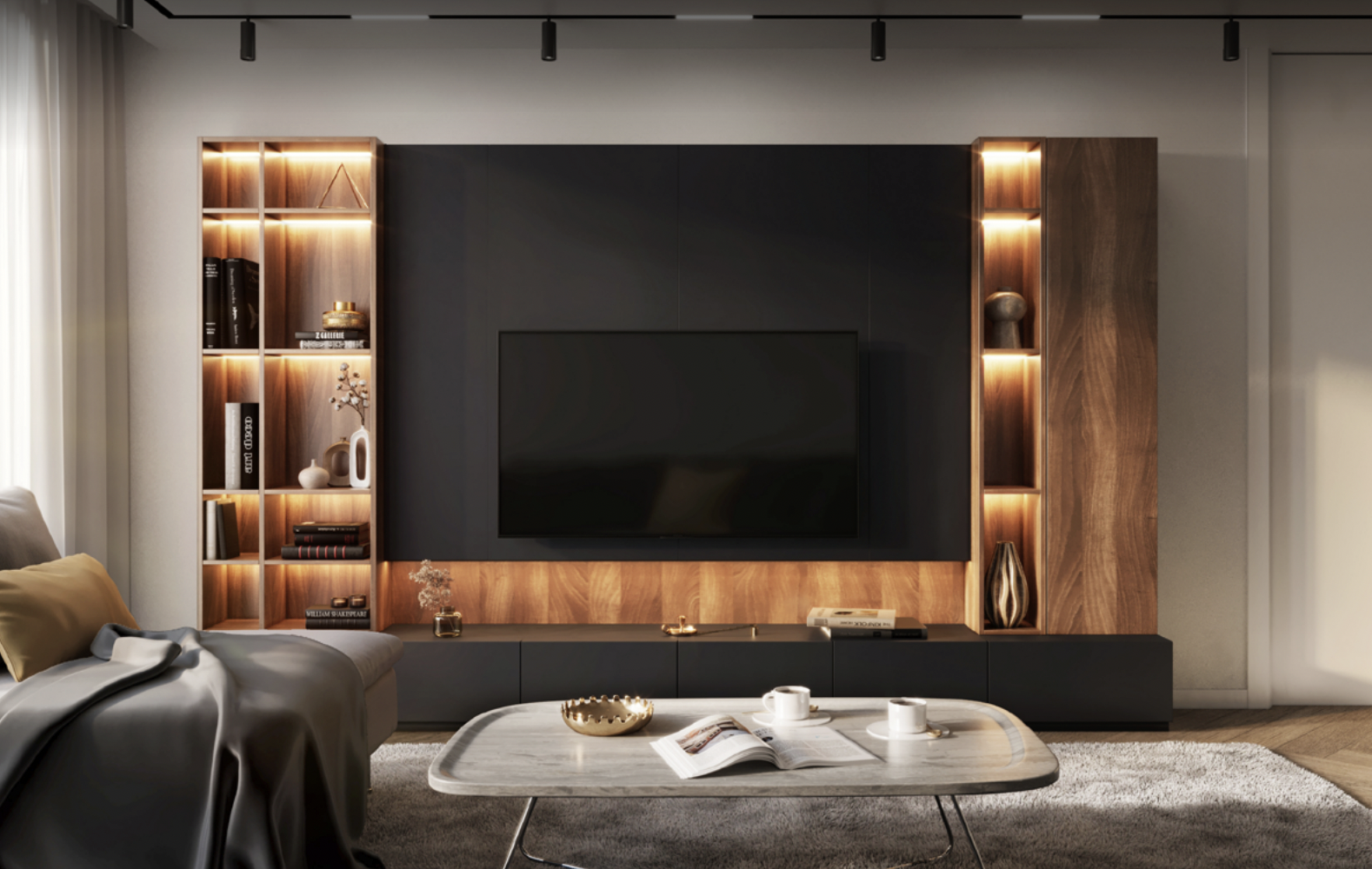 Modern TV wall design, Radiant: Black
